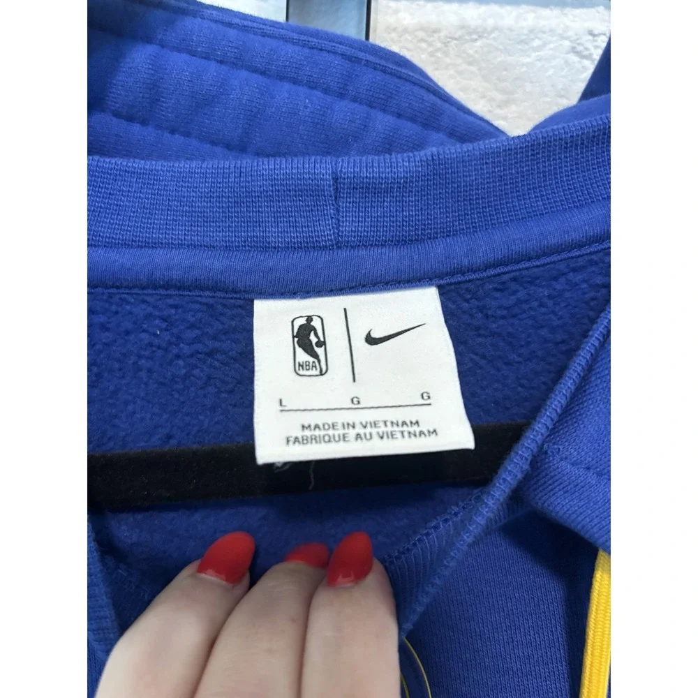 Nike NBA Golden State Warriors Mens L Blue Yellow Pullover Hoodie Zip Pocket